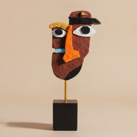 Abstract Human Face Statue Hand-Painted Abstract Face Sculpture Decor Geometric for Art Lovers, Living Room, Office