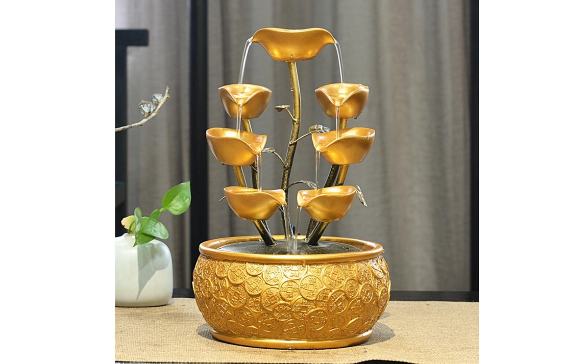 Feng Shui Wealth Water Feature Soothing Sounds Rockery Water Feature Built-in Chinese Design Money Tree Ornament for Living Room, Reception Desk