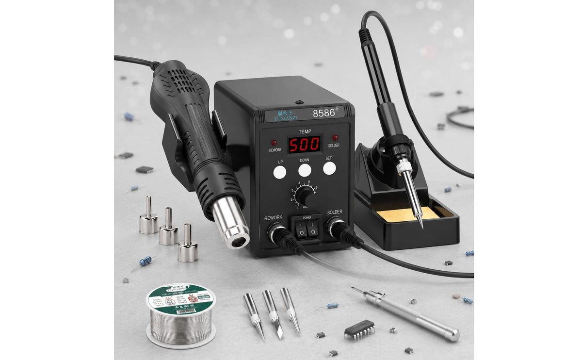 Separate Controls 2-in-1 Soldering Station Compact Soldering Rework Kit Desktop Electronic Repair Tool Black