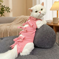 Post Surgery Cat Suit with High Neck, Cartoon Post-Operative Cat Wear, Snap Buttons Recovery and Weaning Suit, Anti-Licking Animal Guard