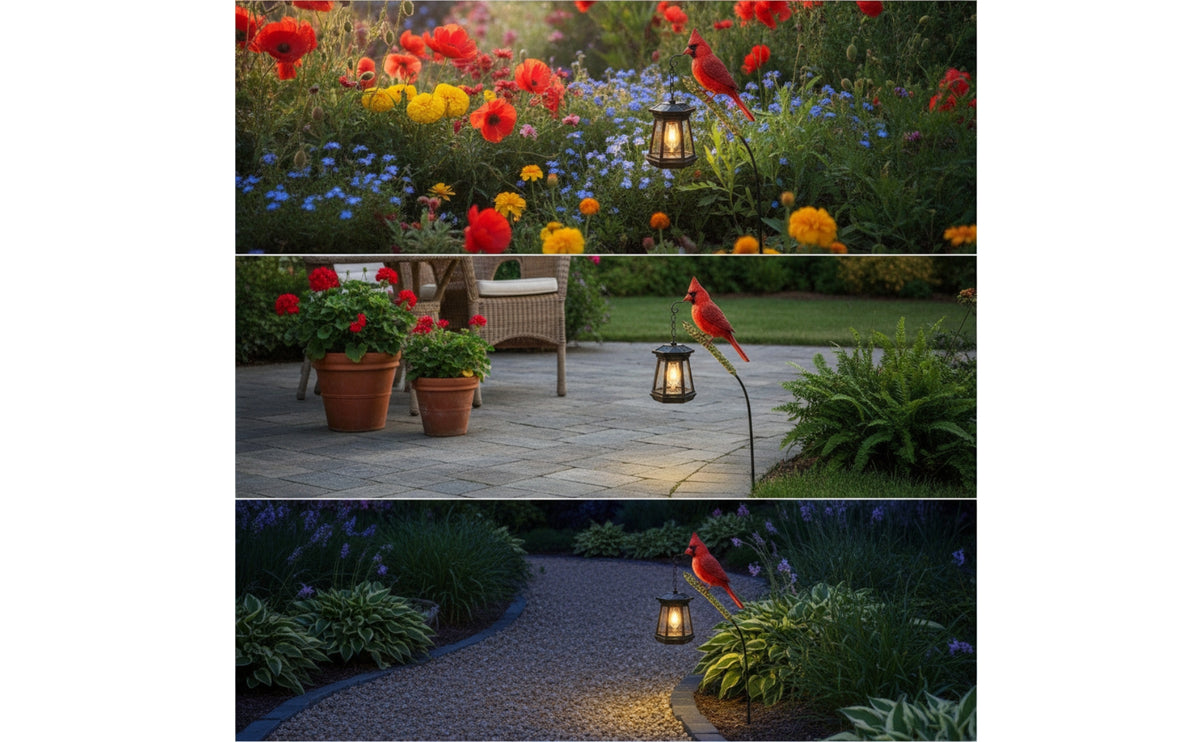 Automatic Solar Cardinal Stake Light Warm Glowing Solar Garden Stake with Cardinal Decorative Outdoor for Gardeners, Homeowners, Planters, Flower Beds, Pathways, Patio
