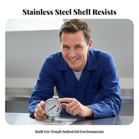 Dampens Vibration Stainless Steel Pressure Gauge Stable Reading Shock Resistant Pressure Gauge Clear Display Two-Way Scale Manometer Heavy Duty Construction for Maintenance Professionals, Engineers, Mechanics, Hydraulic Systems, Air Compressors, HVAC