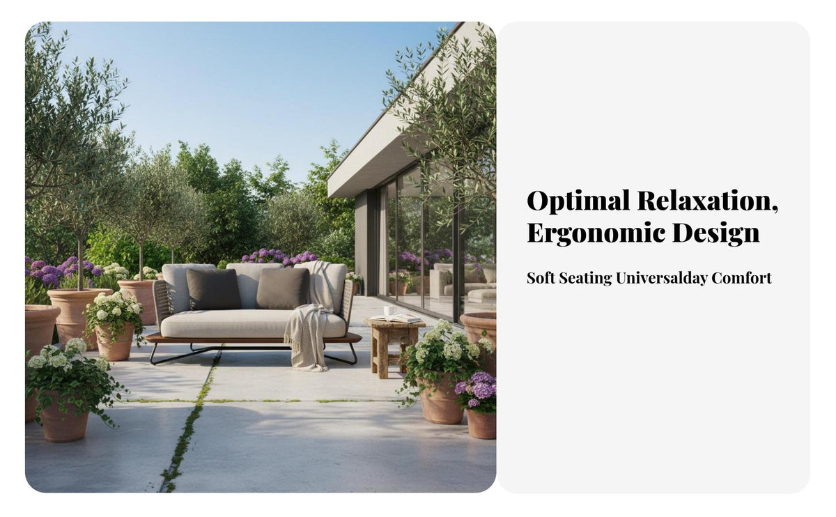 4 Pieces Nordic Design 4-Piece Woven Rope Sofa Set Waterproof Garden Lounge Group sturdy Wood Frame Outdoor Furnishing Weather Resistant for homeowners, Families, guest services Professionals, Terrace, Patio, rearyard, Balcony