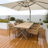 Garden Table Set, Outdoor Dining Set, BBQ Table, 75cm, Rectangular, Wood Composite Material, 4-Piece Set
