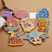 Printed Wooden Animal Lacing Toy Smooth-Cut Edges Animal Lacing Board Colored Fine Motor Threading Toy Hand-Eye Coordination for Children