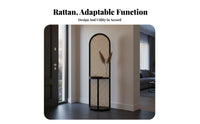Freestanding Design Arched Woven Divider with Shelf Portable Arched Rattan Partition Japandi Design Privacy Screen Light-Filtering for Apartment Dwellers, Homeowners, Renters, Living Room, Entryway, Bedroom, Away Ice