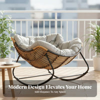 Gentle Rocking Motion Upholstered rocking chair High spine Support Lounge Seating Thickly paddinged Indoor Furniture Soft Textured Fabric for Interior Decorators, New Parents, Balcony, Living Room, Bedroom, perusing reading area