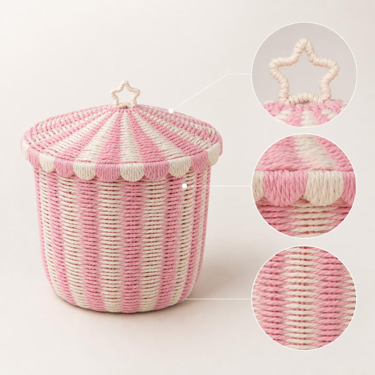 Paper Rope Woven Storage Basket Circus Stripe Hamper for Kids Room Decor and Laundry