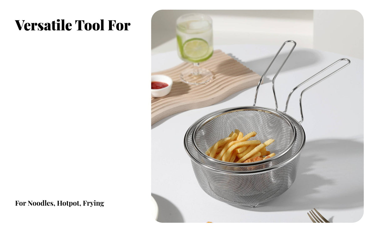 Noodle Skimmer Basket Rust-Resistant Strainer Rustproof Fine Mesh Frying Basket for Hot Pot, Restaurant