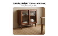 Solid Oak Sideboard with Hutch Multi-Functional Nordic Design Dining Room Hutch Multifunctional Sideboard with Drawers and Doors for Families, Hallway
