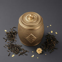 Tea Container Canister Woven Texture Lidded Brass Canister Round Bulbous