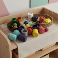 Early Learning 12 Color Sorting Cups and Balls Fine Movement Skills Wooden Ball and Cup Sorting Set Hand-Eye Coordination Color Matching Toy Set for Preschoolers