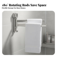 Drillwithout Drilling Installation Swivel Arm Towel Hanger Strong Suction Mount 2-Arm Swivel Bar 180° Rotation Bathroom Hardware Space-Saving for Homeowners, Families, Students, Washroom, Shower Room, Kitchen