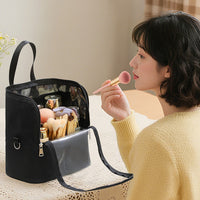 Portable Cosmetic Brush Storage Bag with Transparent Sections
