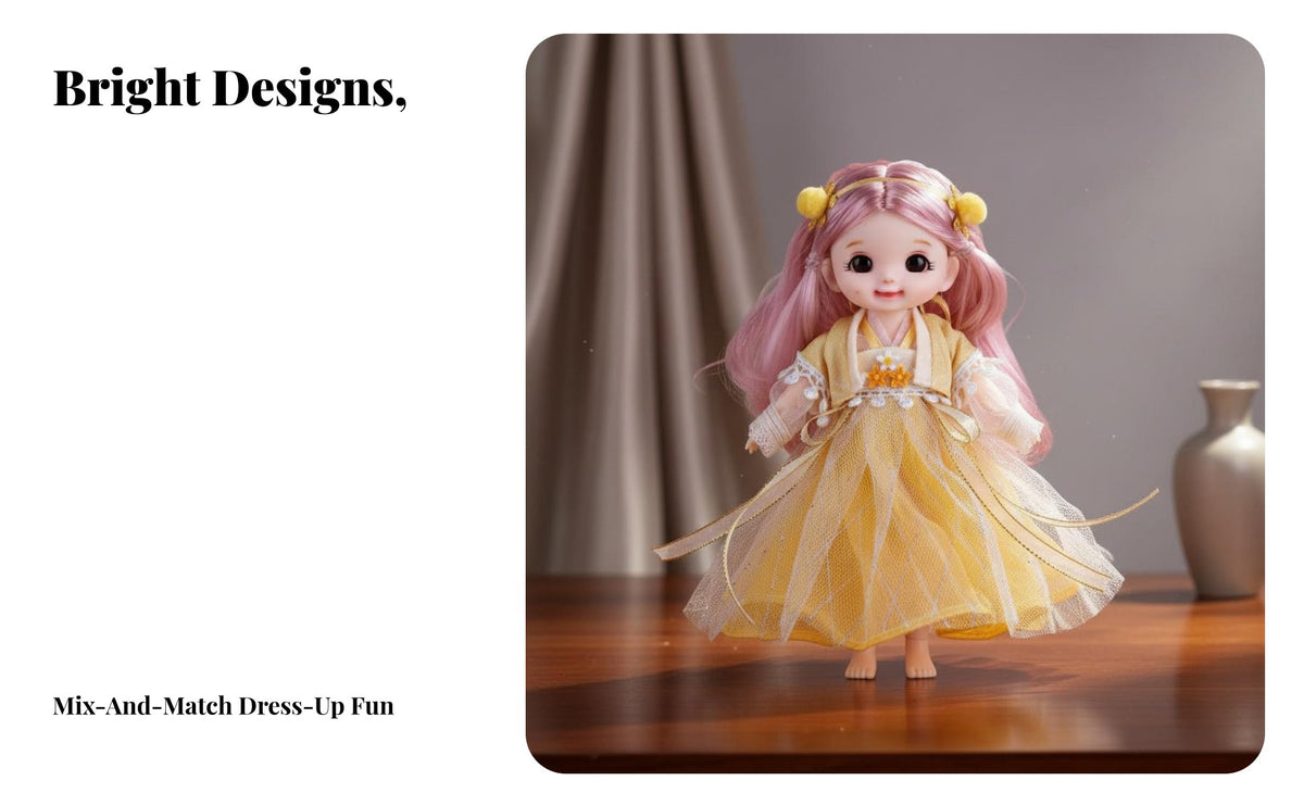 Ancient BJD Doll Billowing Sleeves Traditional Chinese Gown Design Dressing up Doll Intricate Details Chinese Princess Gown for Girls, Kids
