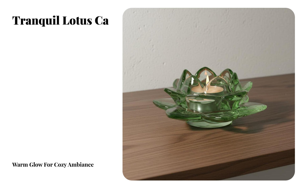 Feng Shui Decor Glass Lotus Candle Holder Decorative Accent Lotus Flower Tealight Holder Elegant Design for Buddhists, Tabletop, Living Room
