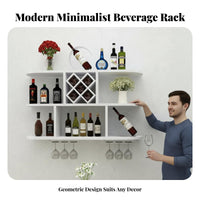 Modern Aesthetic Floating Bar with Glass Hanger Space-Saving Design Wine Cabinet Sturdy Construction Bottle Display Heavy-Duty for Homeowners, Entertainers, Adults, Dining Room, Restaurant, Kitchen, Man Cave