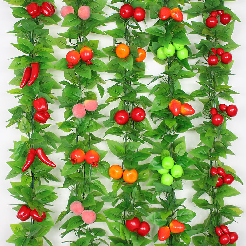 Artificial Fruit Vine with Plastic Green Leaves for Balcony and Pipe Decoration