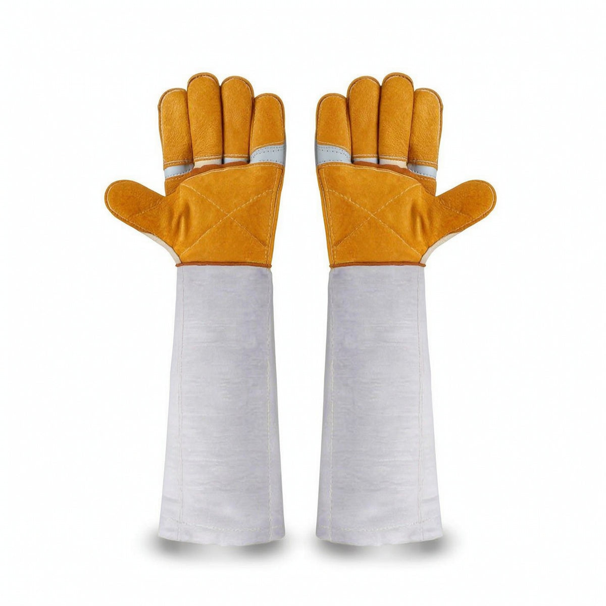 Reinforced-Palm Suede Work Gloves Safeguarding Gauntlet Gloves Full-Finger Abrasion Resistant for Welders, Shop Tasks