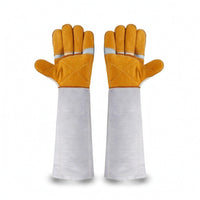 Reinforced-Palm Suede Work Gloves Safeguarding Gauntlet Gloves Full-Finger Abrasion Resistant for Welders, Shop Tasks