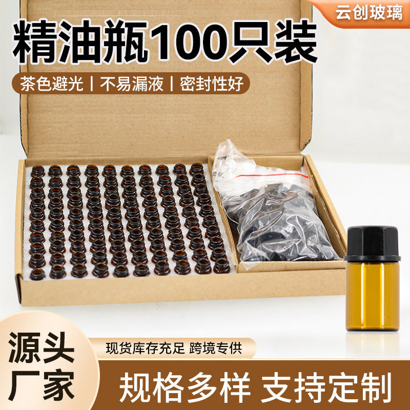 Travel Set Amber Glass Essential Oil Bottles with Transparent Filling Bottles