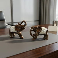 Ceramic couple Elephant Figurine Auspicious Gift Jeweled Elephant Statue Glazed Finish House Decoration for Office, Living Room, Entryway