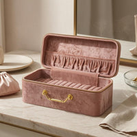 Bracelet Storage Case Zipper Closure Velvet Bracelet Box Gold-Tone Handle Travel-Friendly Jewelry Case