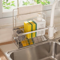 Sink Organizer and 304 Stainless Steel Dishcloth Holder for Kitchen Organization, Rectangular Dish Towel Rack with Narrow Design for Small Areas