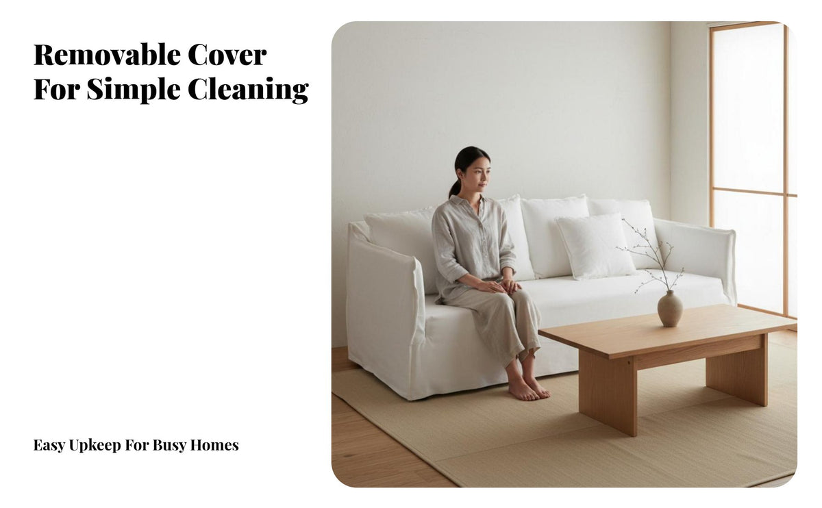 3-Seater Straight Couch Japanese aesthetic Contemporary 3-Seater Settee Removable and cleanable Cover Sofa for Families, partners, Studio, Lounge Area
