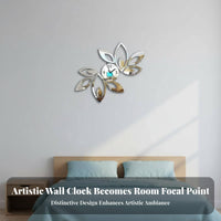 Modern Design Acrylic Foliage Wall Clock Adjustable Size DIY Mirror Wall Clock Silent Movement for Homeowners, Family, Bedroom, Office