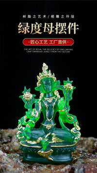 Hand-Painted Resin Green Tara Statue for Home Altar