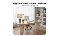 French Cream aesthetic Curved Minimalist Desk with Drawer Light Luxury Writing Table Modern Design Office Furniture Designer Look for Professionals, Students, Creatives, Study Room, Bedroom