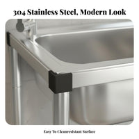 Rust-Proof Stainless Steel Sink with Stand Easy to Clean Freestanding Utility Sink Multifunctional Outdoor Wash Station Scratch-Resistant for Homeowners, Restaurant Personnel, Balcony, Backyard, Garden, Basement