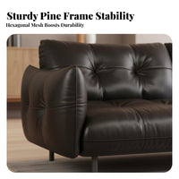 Straightspine Black Couch Genuine Leather Sofa Vintage design Lounge Seating for Small Apartment Dwellers, Interior Designers, Living Room, Home Office