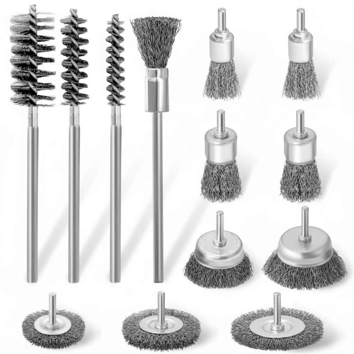 13 Pieces Metal Polishing Drill Wire Brush Set Paint Stripping Wire Brush Drill Bit Set Deburring Assorted Shapes for Metalworkers, Mechanics, Professionals, Automotive Repair, Workshop, Garage