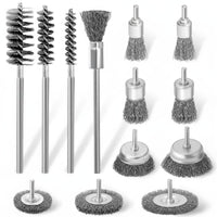 13 Pieces Metal Polishing Drill Wire Brush Set Paint Stripping Wire Brush Drill Bit Set Deburring Assorted Shapes for Metalworkers, Mechanics, Professionals, Automotive Repair, Workshop, Garage