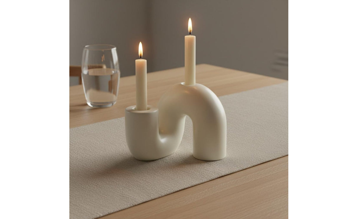 Minimalist Design Wavy Ceramic Candle Holder Matte Finish Abstract Taper Candle Holder Nordic Aesthetic Curved Candlestick for Table Centerpiece, Mantelpiece, Bookshelf