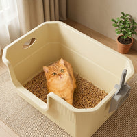 Cat Toilet and Sand Basin with Mat, Semi-Enclosed Structure Litter Tray, PP Material Potty for Large Indoor Cat, Easy Clean Anti Spillage Design