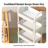 Multi-Tier Utility Trolley Space Saving Design Rolling Storage Cart Sturdy Frame Mobile Organizer Rack for Homeowners, Students, Washroom, Living Room