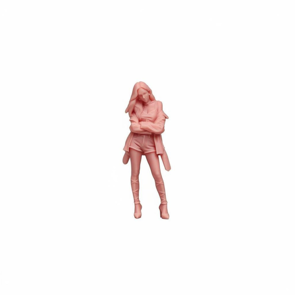 Folded Arms 1:64 Girl Figure Short Outfit Female Figurine Realistic Design for Dioramas