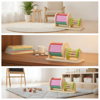 Colorful Wooden Toy with Rotating Drums Educational Wooden Rotating Drum Vibrant Rotating Drum Toy Tabletop for Preschoolers