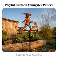 Little Boy Weathervane Rust Resistant Metal Wind Direction Indicator Smooth Rotation Metal Weathervane for Yard, Fence