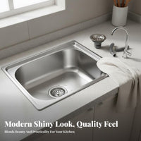 Single Bowl Kitchen Sink Wear-Resistant Top-Mount Kitchen Sink Includes Strainer Metal Washing Basin for Homeowners, Landlords, Farmhouse, Basement