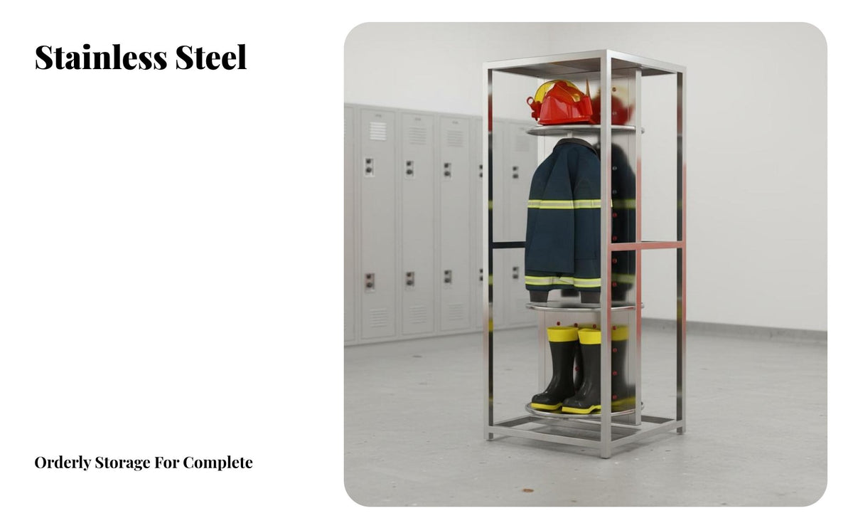 Firefighter Gear Rack Stainless Steel Construction Fire Station Uniform Rack 360° Rotation Rotating Turnout Gear Stand for Firefighters