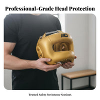 Long-Lasting PU Leather MMA Training Headgear Wide Field of View MMA Training Helmet Shock-Absorbing Padding Boxing Headgear Adjustable Fit for Boxers, Combat Artists, Adults, Kickboxing, Muay Thai, Gym