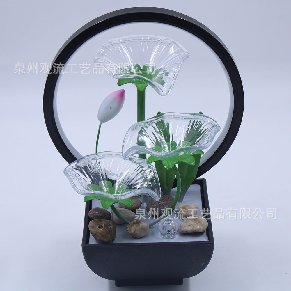 New Chinese Style Glass Lotus Resin Tabletop Fountain with Recirculating Water