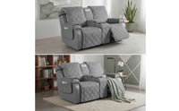 4 Pieces Recliner Loveseat Cover with Console Waterproof Recliner Loveseat Slipcover with Console Quilted Reclining Sofa Cover for Living Room