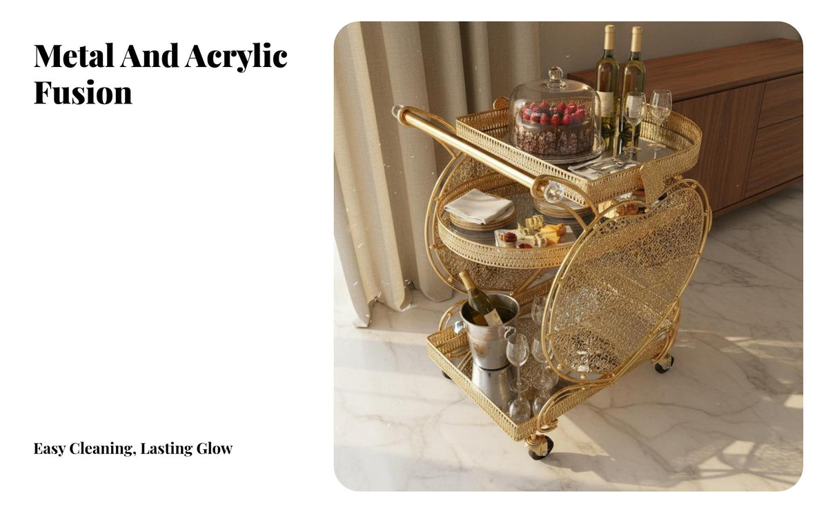 360° Rotating Casters Rolling Bar Cart Elegant Design Luxury Wine Serving Cart Multifunctional Gold Drink Trolley Large Capacity for Restaurant Owners, Hotel Team, Decor Enthusiasts, Dining Room, Parties