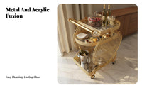 360° Rotating Casters Rolling Bar Cart Elegant Design Luxury Wine Serving Cart Multifunctional Gold Drink Trolley Large Capacity for Restaurant Owners, Hotel Team, Decor Enthusiasts, Dining Room, Parties