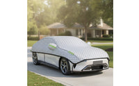 Padded Half Car Cover with Straps Quilted Car Half Cover Waterproof Wind-Resistant for Outdoor Parking